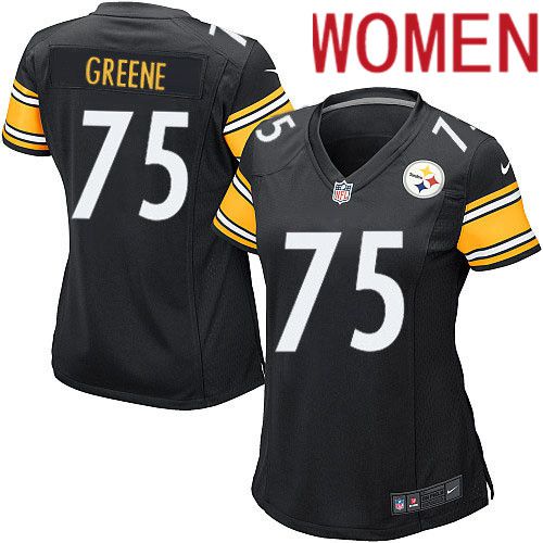 Women Pittsburgh Steelers #75 Joe Greene Nike Black Game Player NFL Jersey->women nfl jersey->Women Jersey